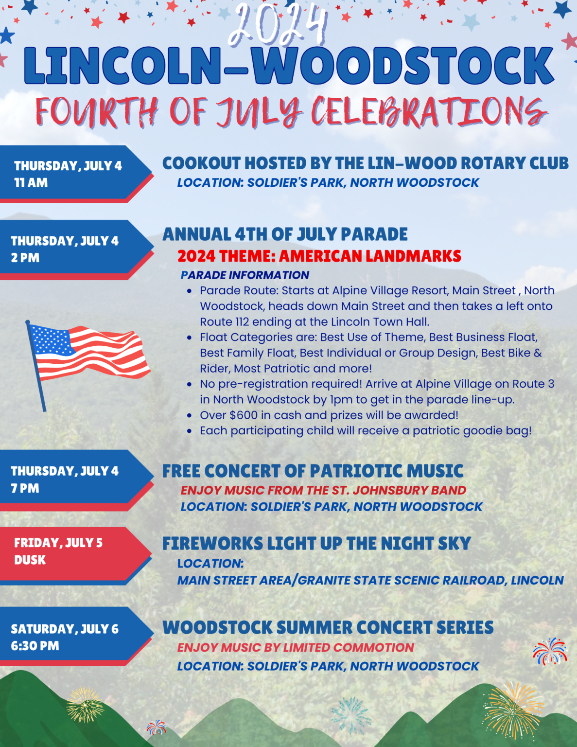 Lincoln Woodstock 4th of July Celebrations Western White Mountain